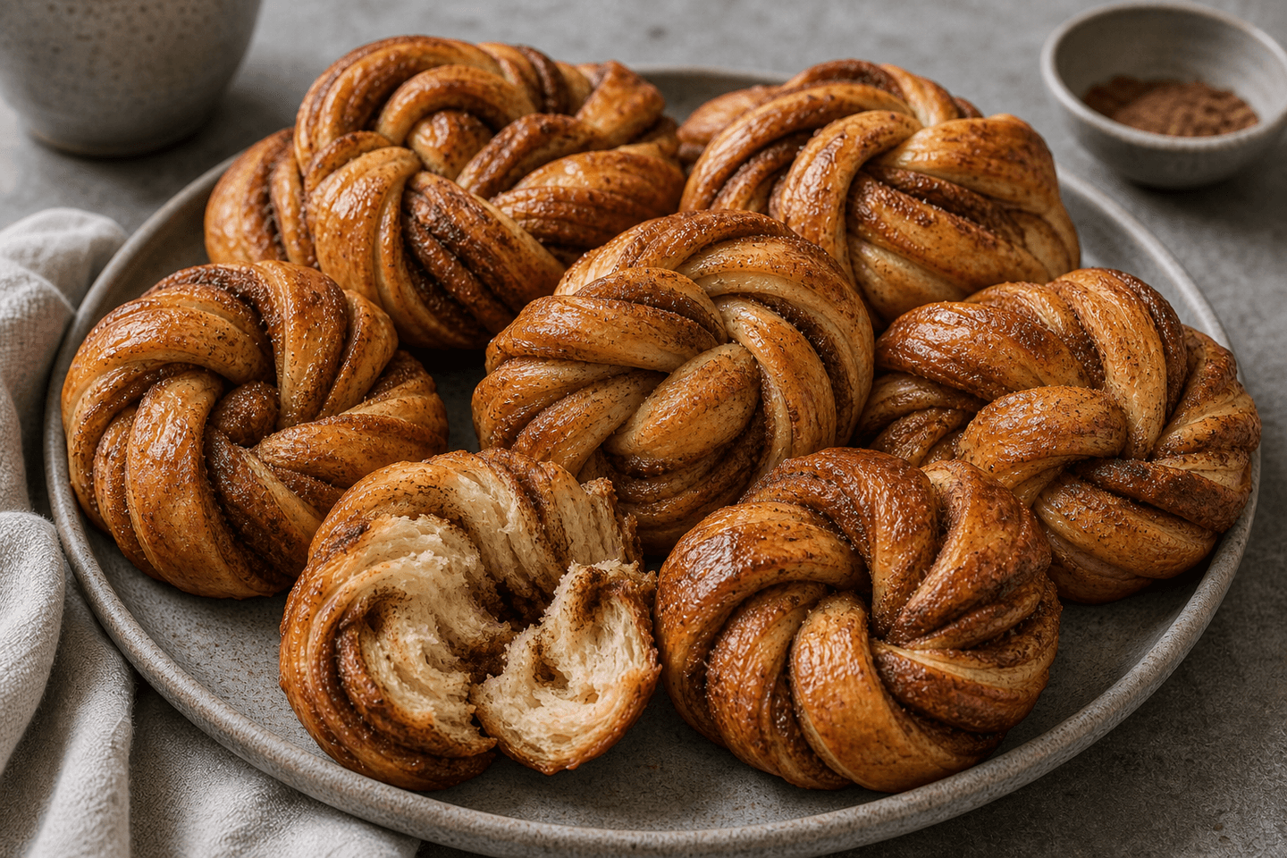 Kanelsnurrer med snøde lag, gyldne kanter og blød krumme.