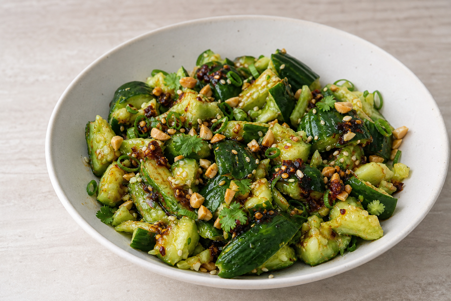 Asiatisk agurkesalat med chili crisp og sesam