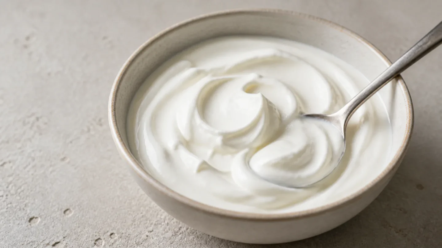 Crème fraîche 18 % i en lille skål.