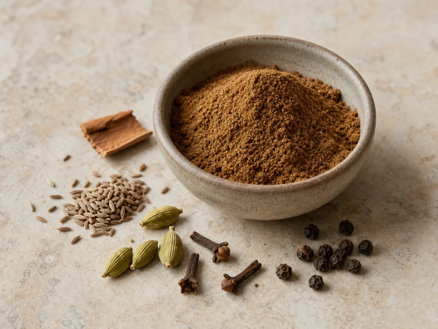 Garam masala krydderiblanding i en lille skål.
